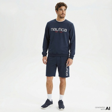  Nautica Erkek Lacivert Baskılı Standart Fit Şort