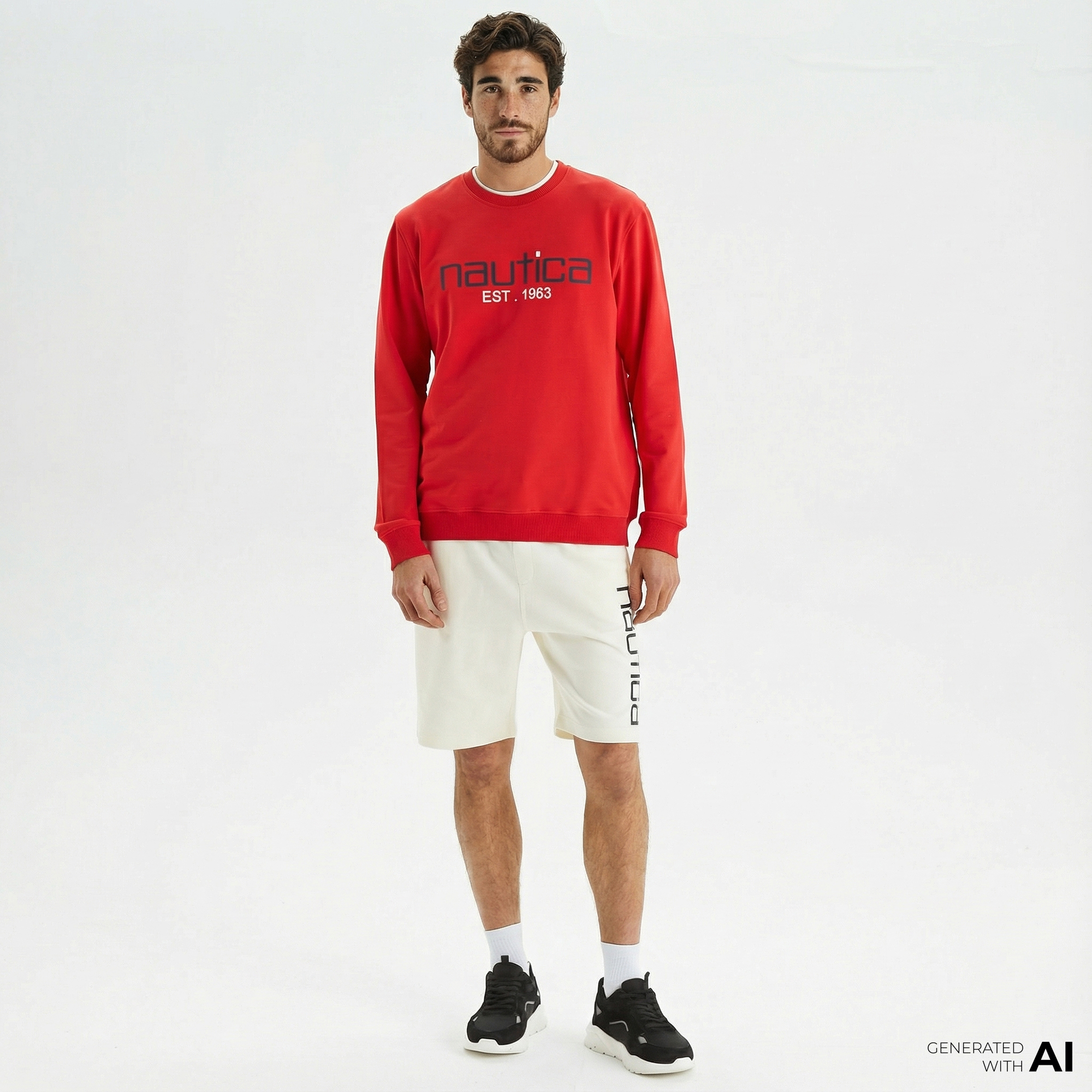  Nautica Erkek Krem Rengi Baskılı Standart Fit Şort