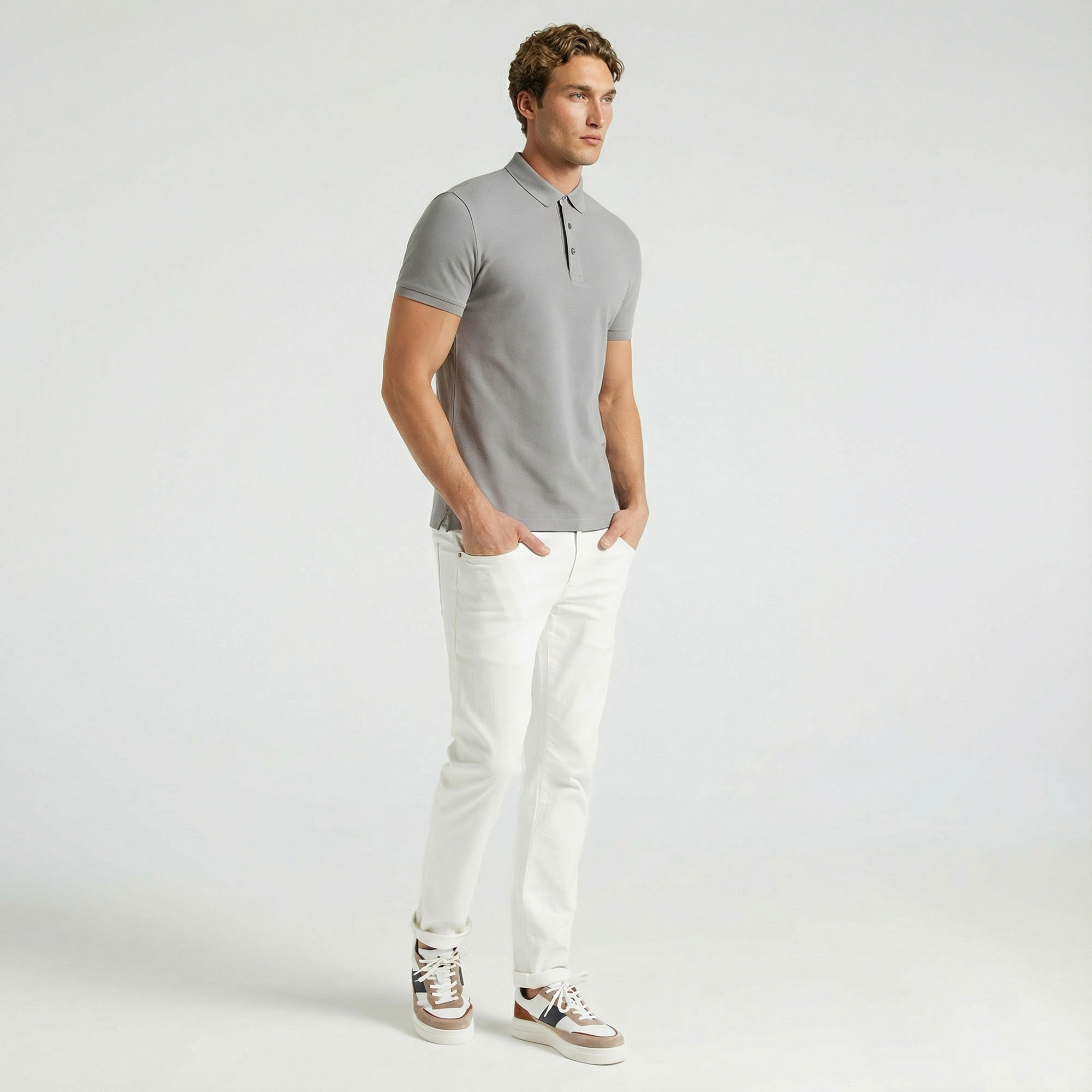  Nautica Erkek Gri Slim Fit Kısa Kollu Polo Yaka T-Shirt