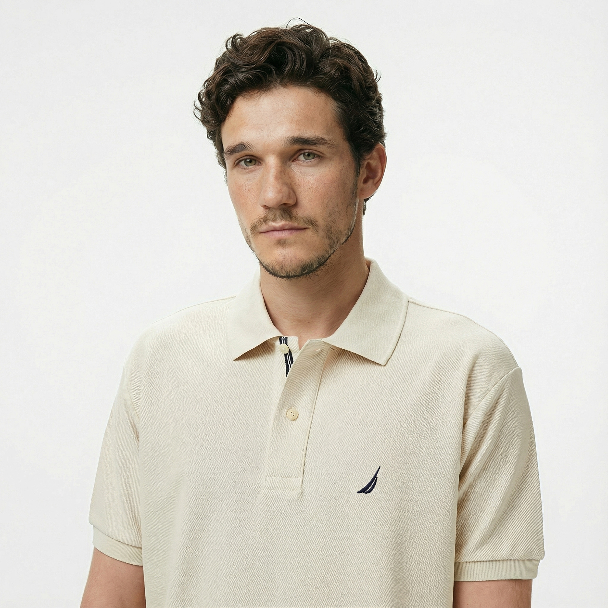  Nautica Erkek Bej Classic Fit Polo Yaka T-Shirt