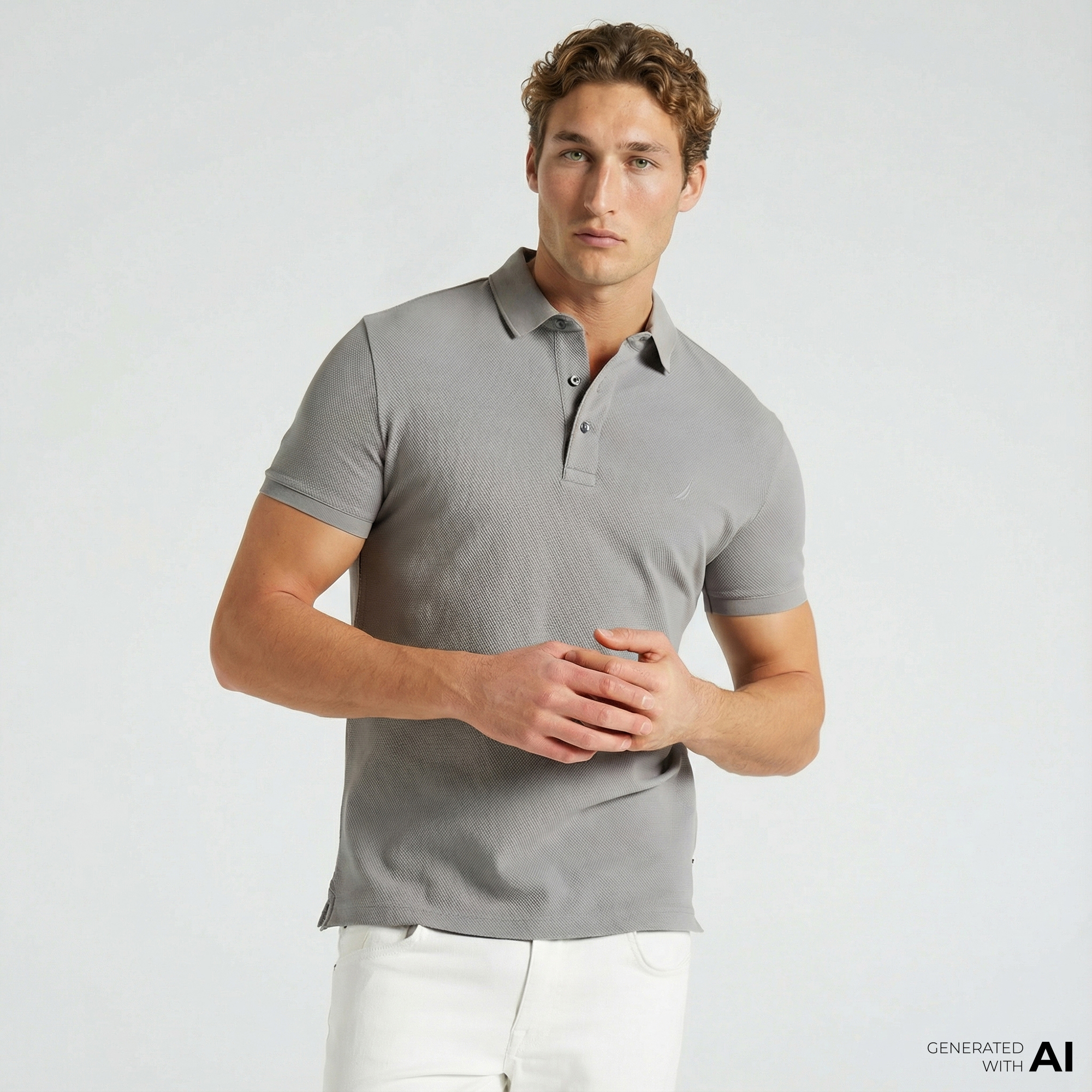  Nautica Erkek Gri Slim Fit Kısa Kollu Polo Yaka T-Shirt