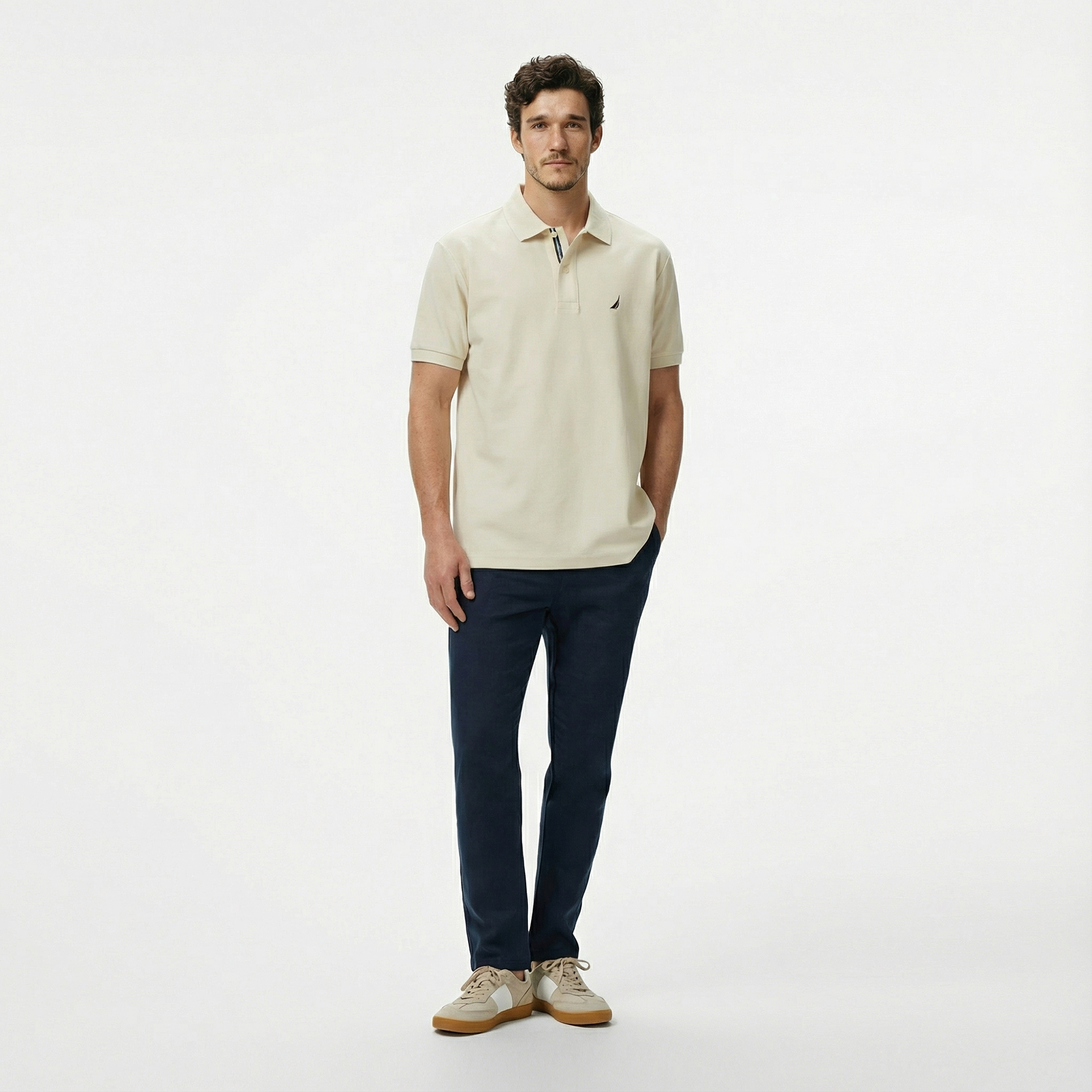  Nautica Erkek Bej Classic Fit Polo Yaka T-Shirt