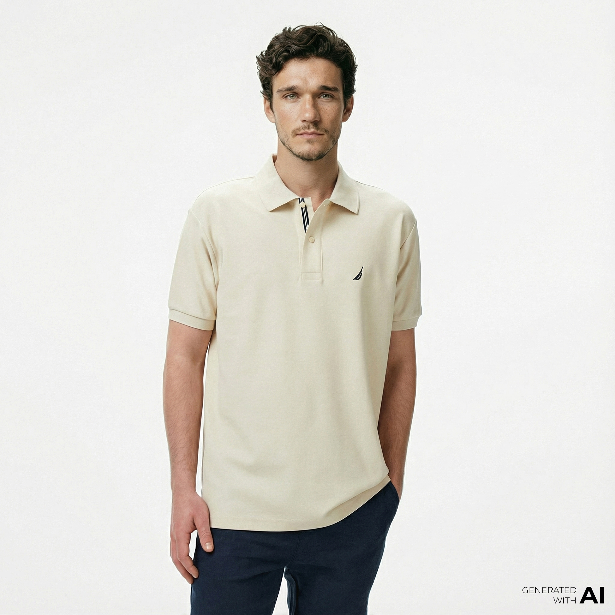  Nautica Erkek Bej Classic Fit Polo Yaka T-Shirt