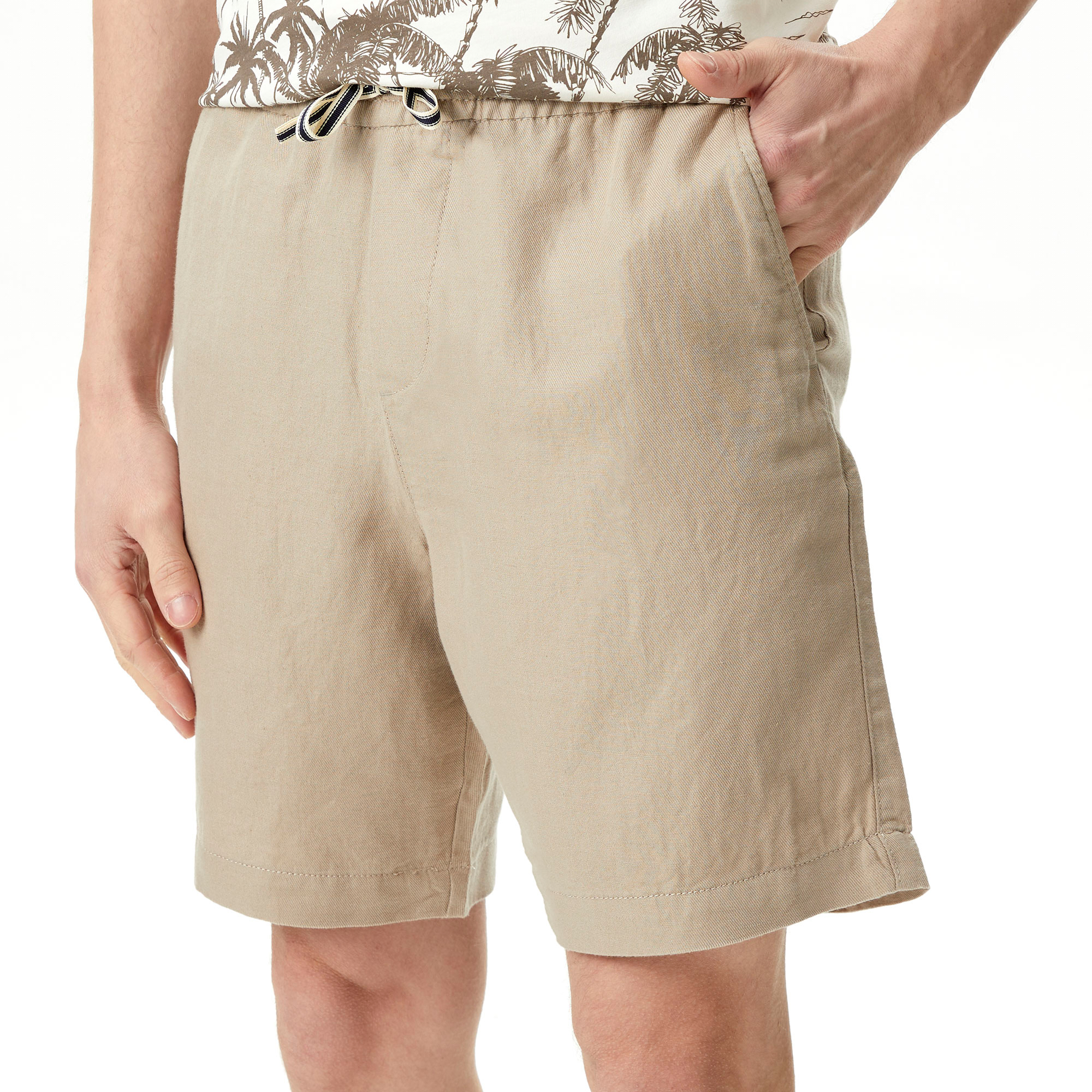  Nautica Erkek Bej Classic Fit Keten Bermuda