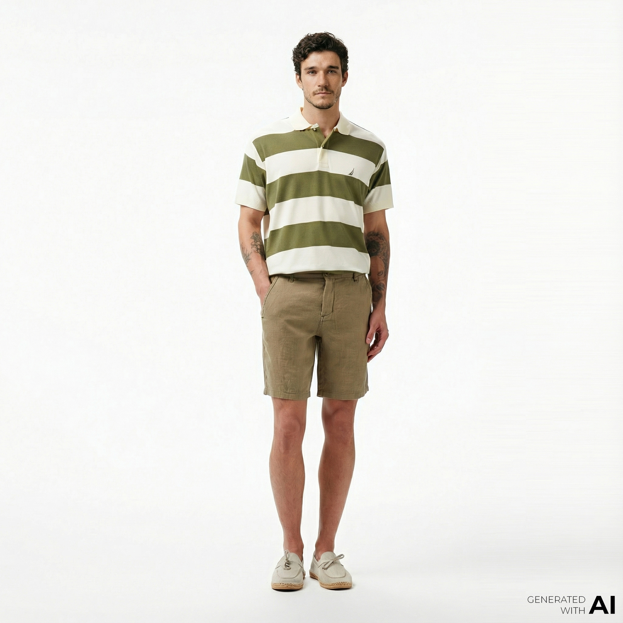  Nautica Erkek Yeşil Slim Fit Keten Şort