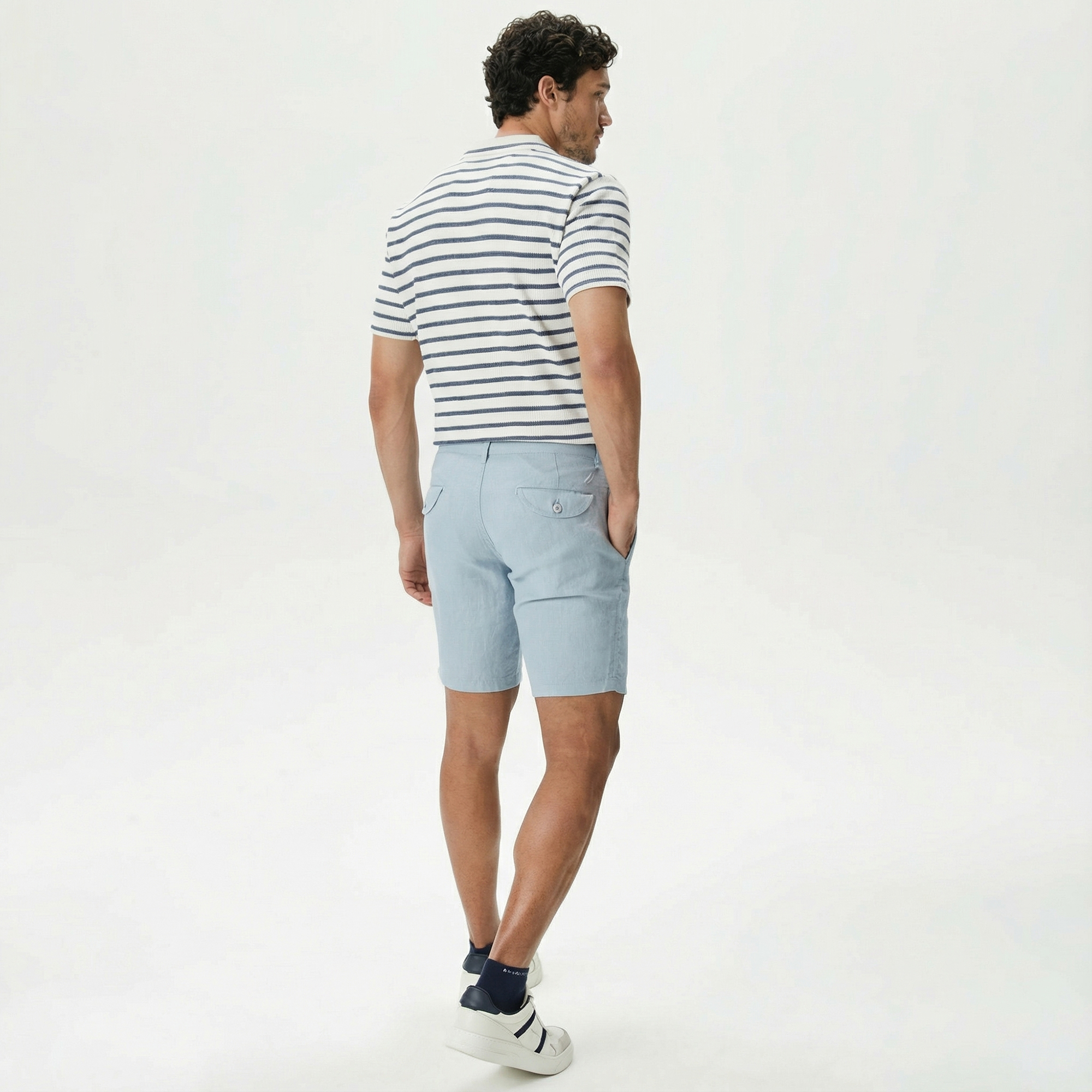  Nautica Erkek Mavi Slim Fit Keten Şort