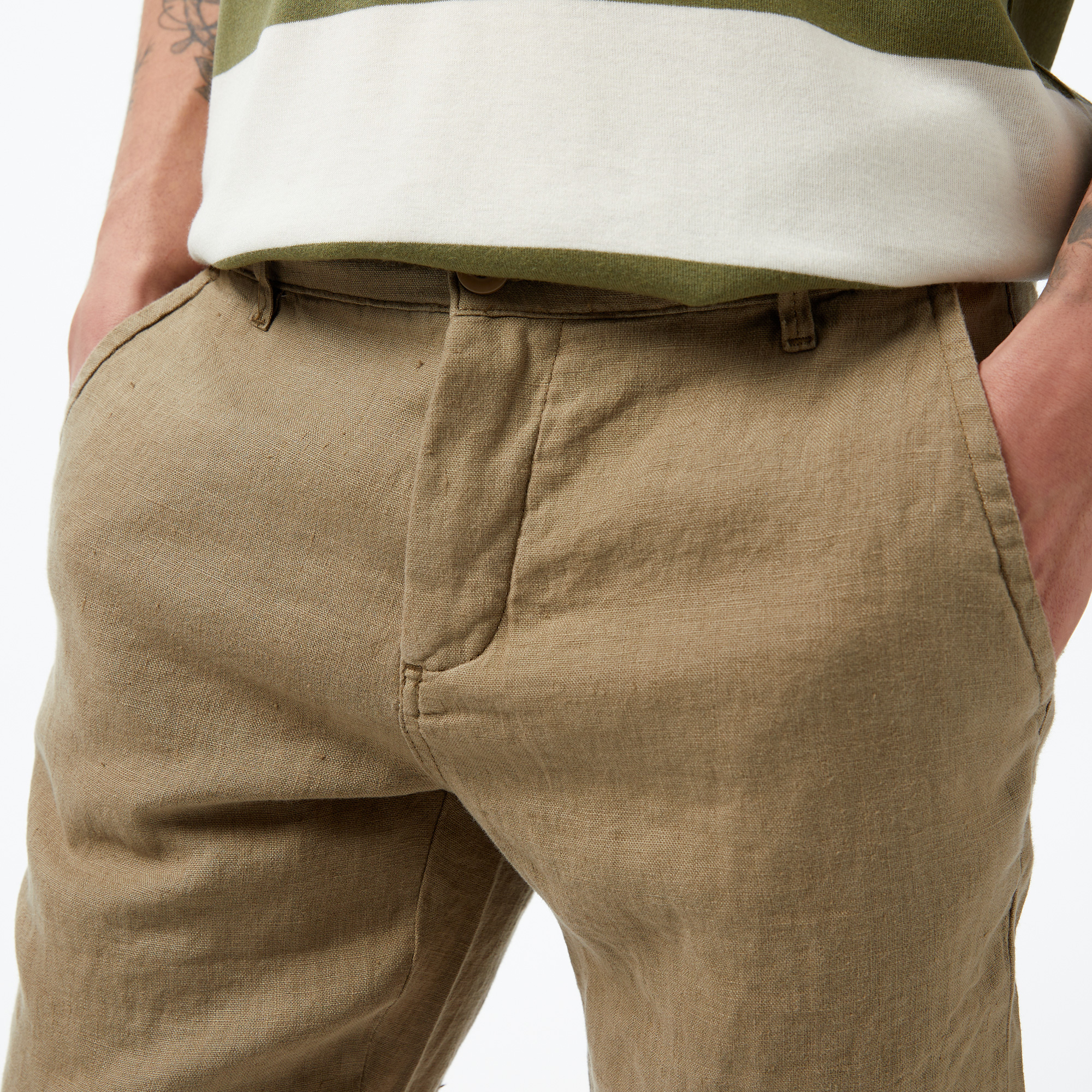  Nautica Erkek Yeşil Slim Fit Keten Şort