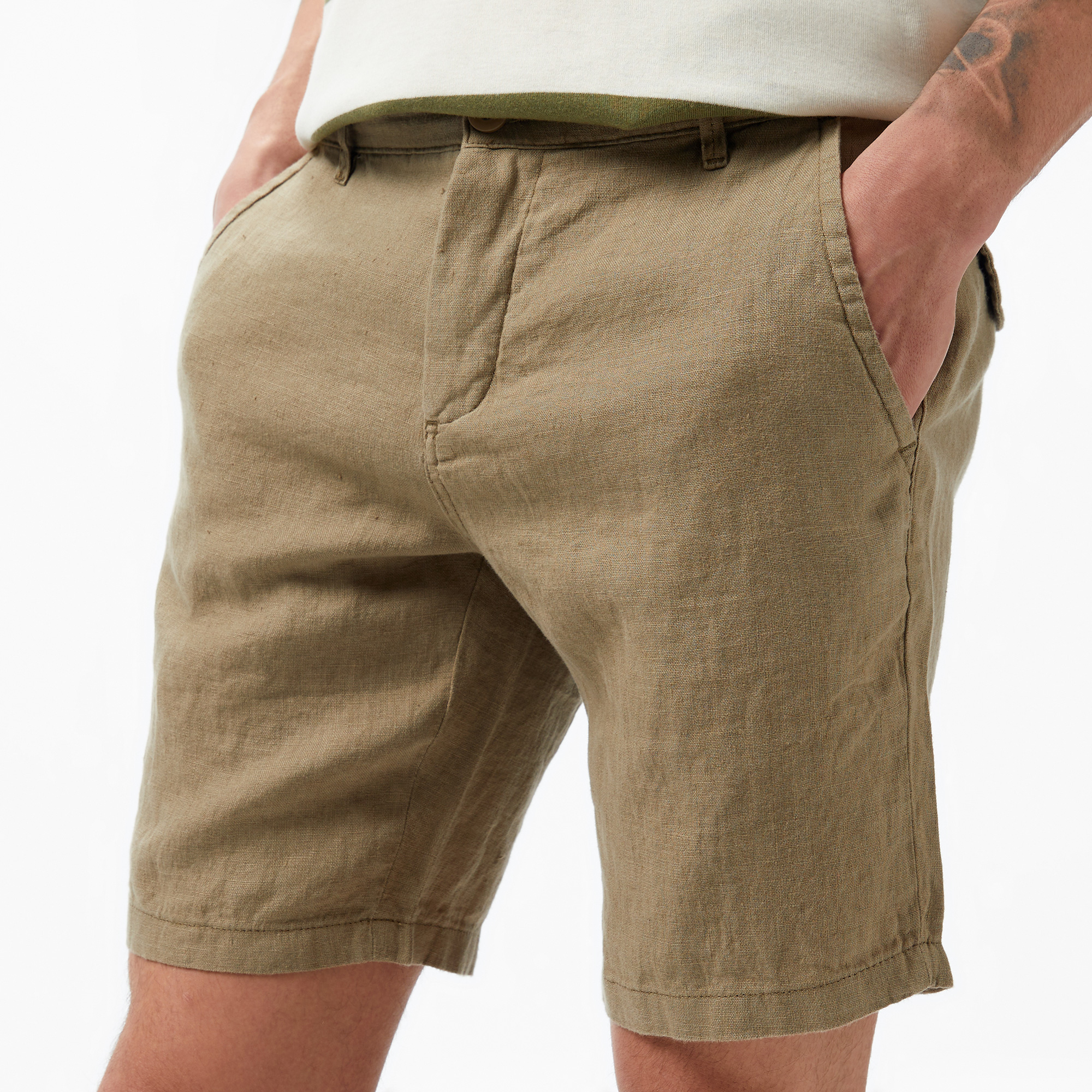  Nautica Erkek Yeşil Slim Fit Keten Şort