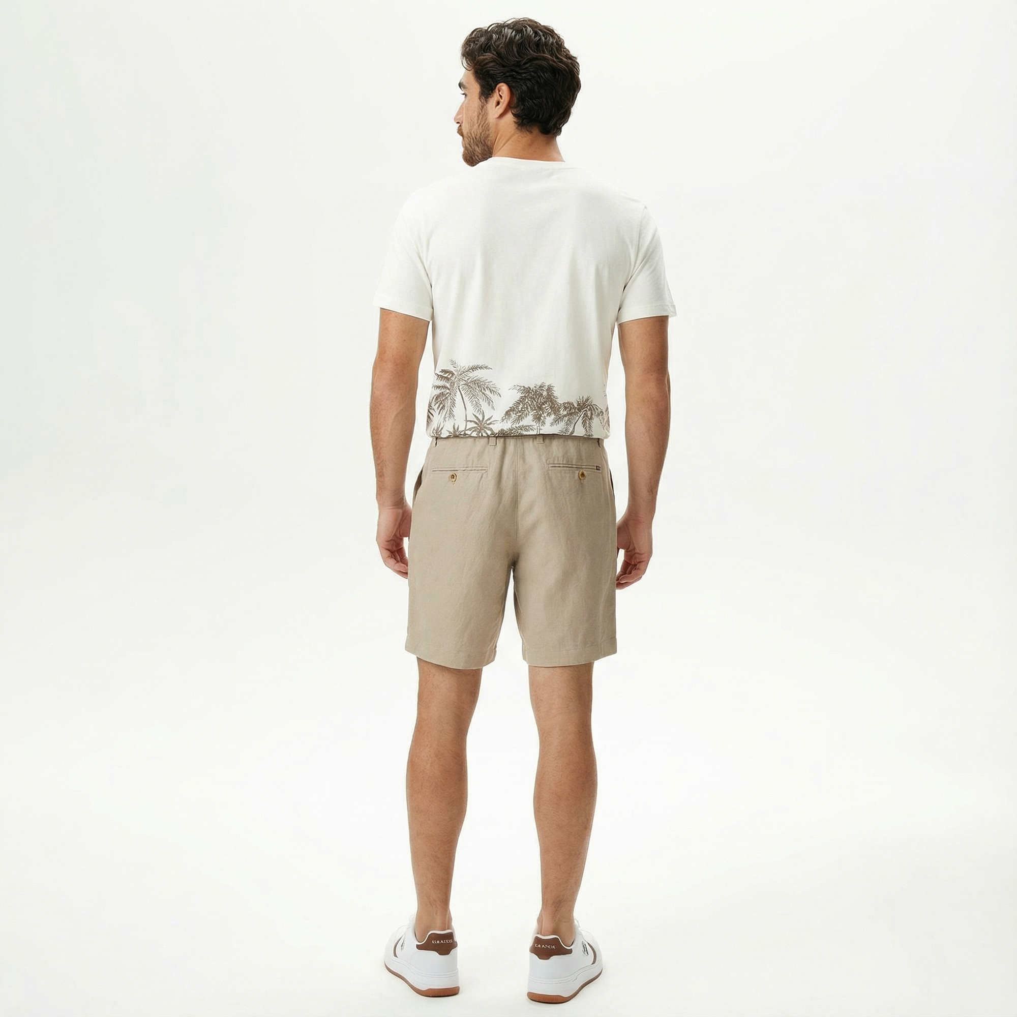  Nautica Erkek Bej Classic Fit Keten Bermuda