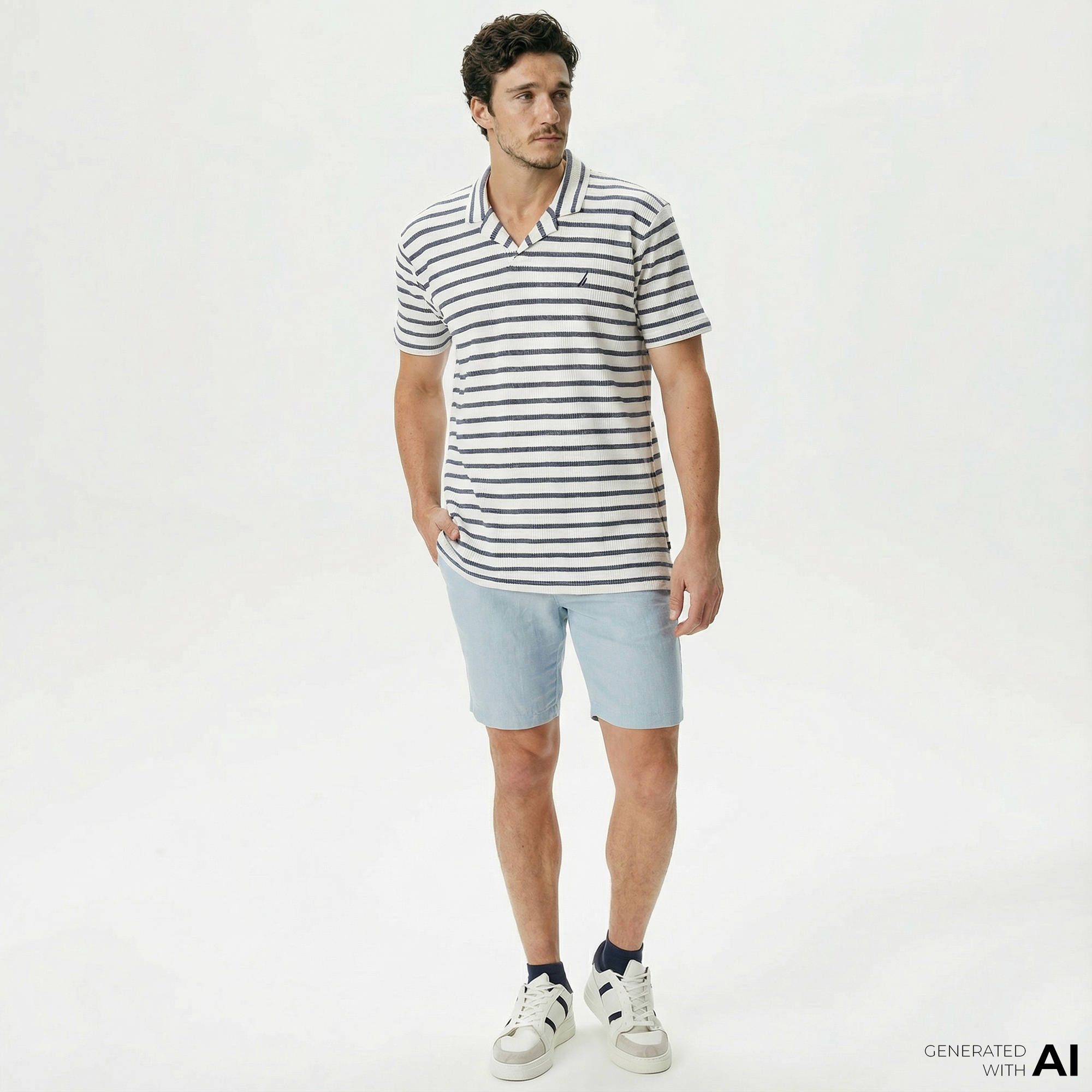  Nautica Erkek Mavi Slim Fit Keten Şort