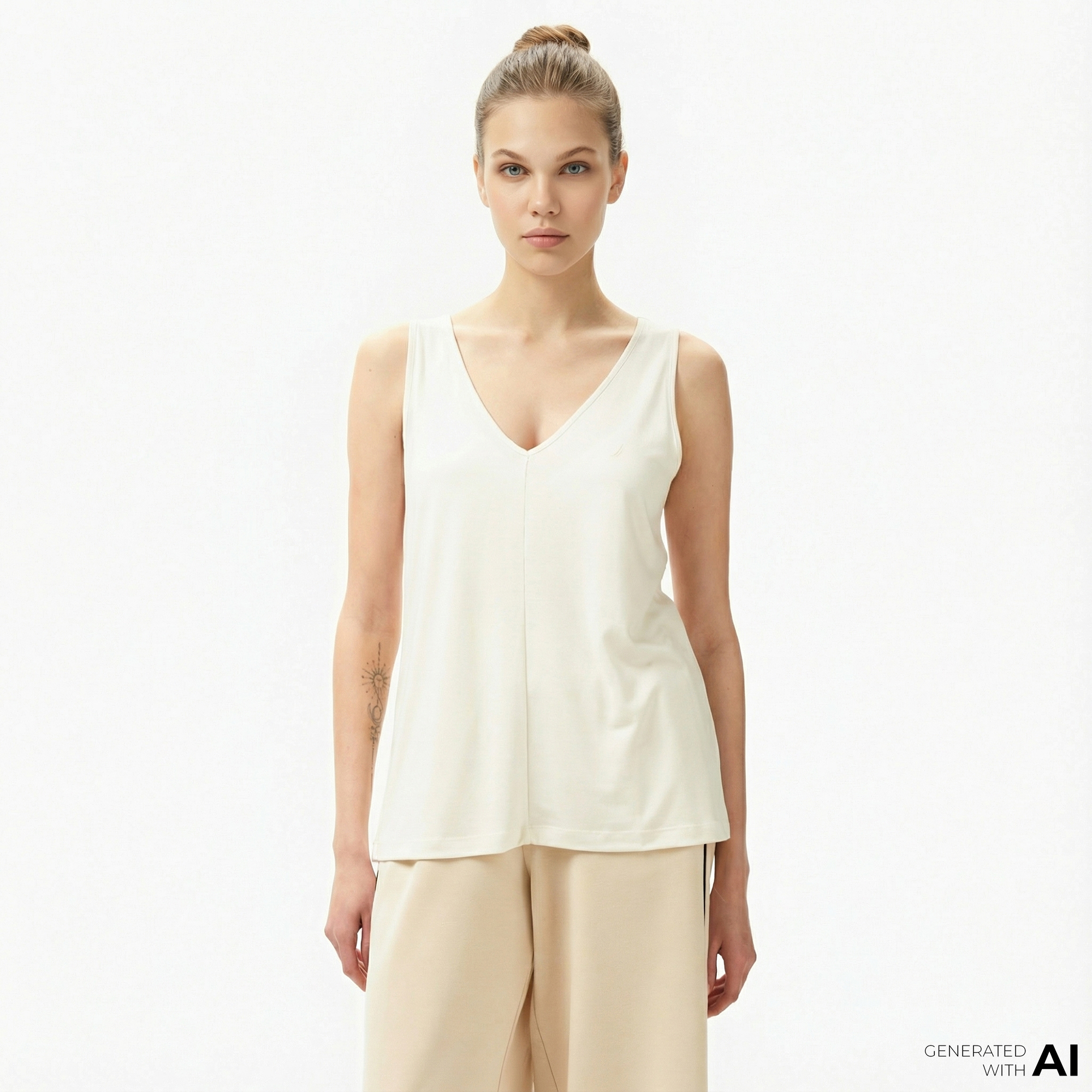  Nautica Kadın Krem Rengi Relaxed Fit T-Shirt