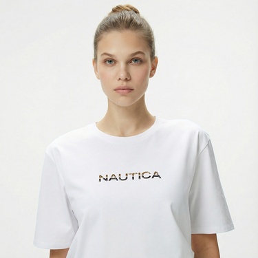  Nautica Kadın Beyaz Regular Fit Baskılı T-Shirt