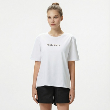  Nautica Kadın Beyaz Regular Fit Baskılı T-Shirt