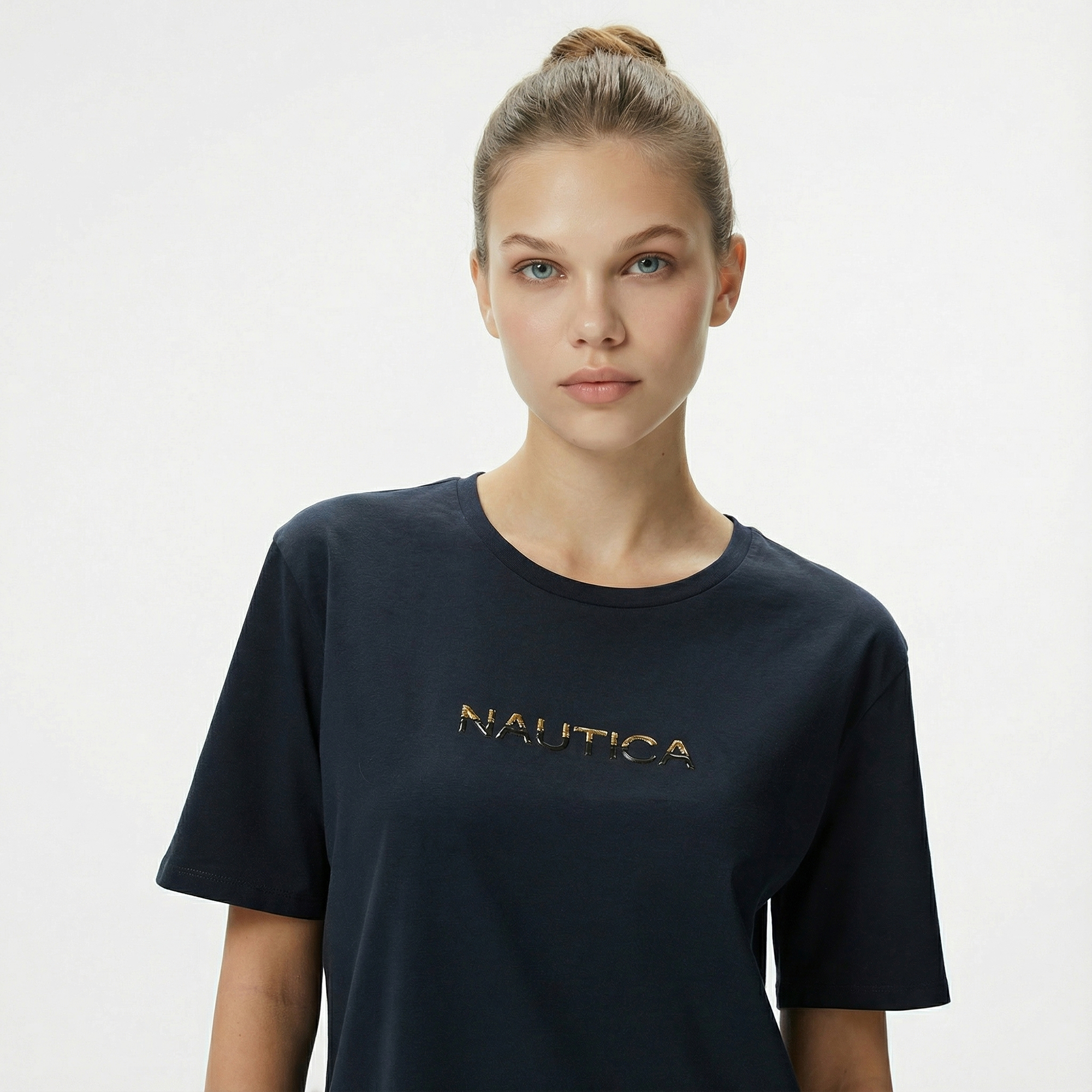  Nautica Kadın Siyah Regular Fit Baskılı T-Shirt