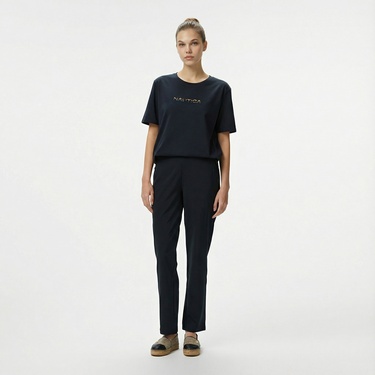  Nautica Kadın Siyah Regular Fit Baskılı T-Shirt