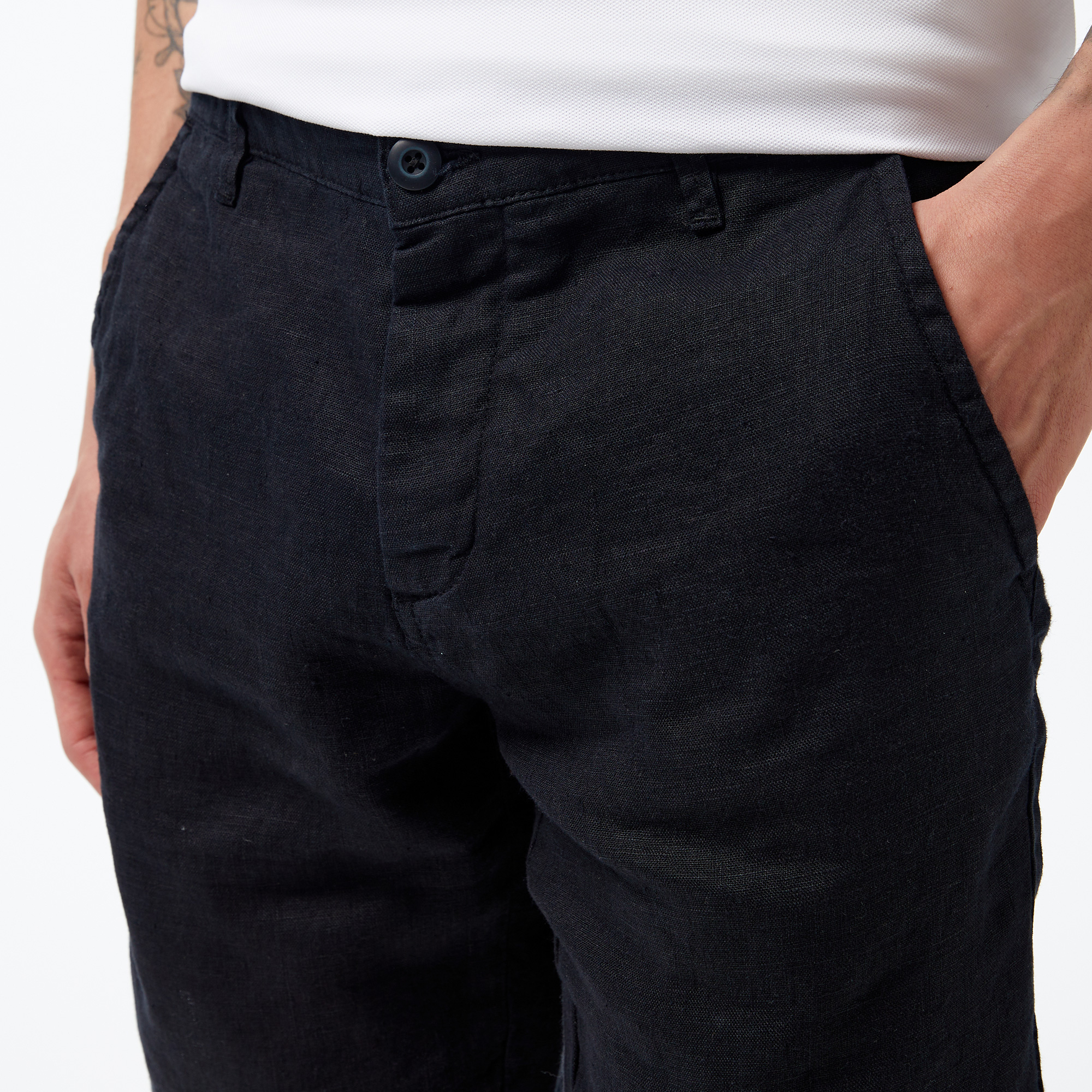  Nautica Erkek Siyah Slim Fit Keten Şort