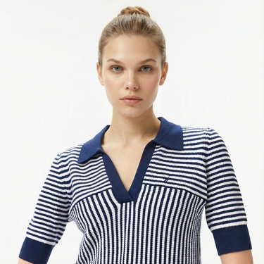  Nautica Kadın Lacivert Regular Fit Çizgili Triko