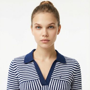 Nautica Kadın Lacivert Regular Fit Çizgili Triko