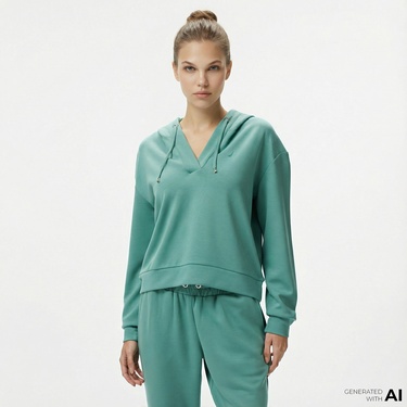  Nautica Kadın Yeşil Regular Fit Kapüşonlu Sweatshirt