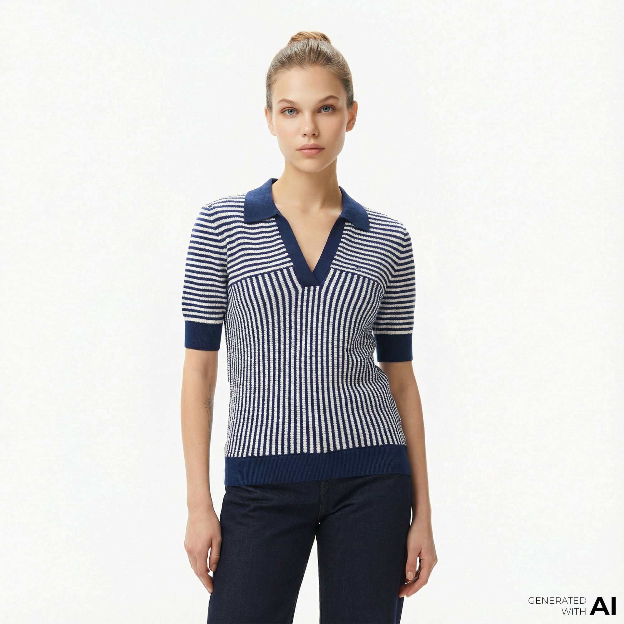  Nautica Kadın Lacivert Regular Fit Çizgili Triko