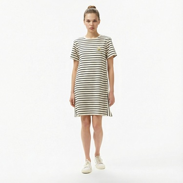  Nautica Kadın Krem Rengi Regular Fit Çizgili Elbise