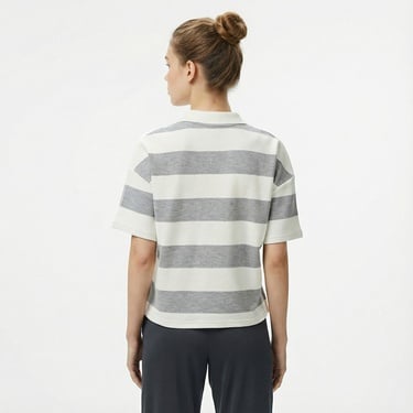  Nautica Kadın Gri Regular Fit Çizgili Polo Yaka T-Shirt