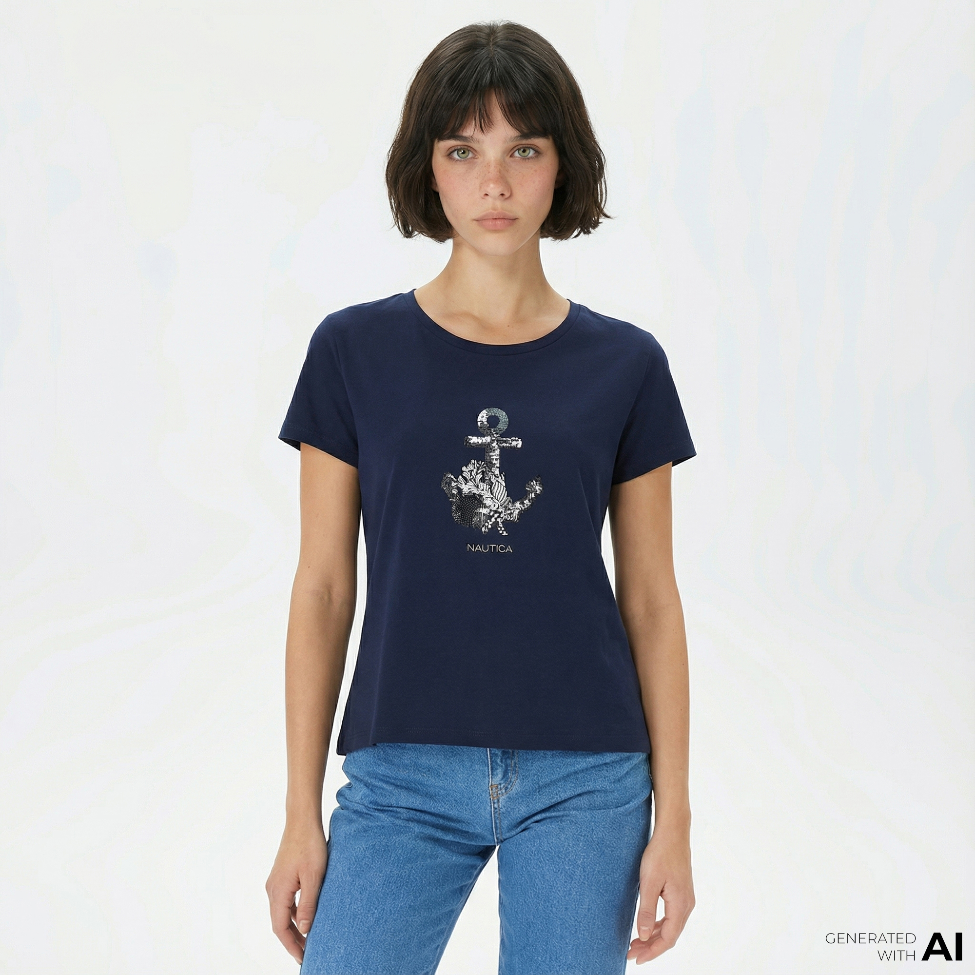  Nautica Kadın Lacivert Relaxed Fit T-Shirt