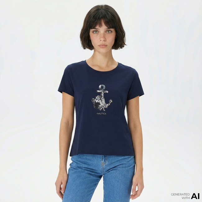  Nautica Kadın Lacivert Relaxed Fit T-Shirt