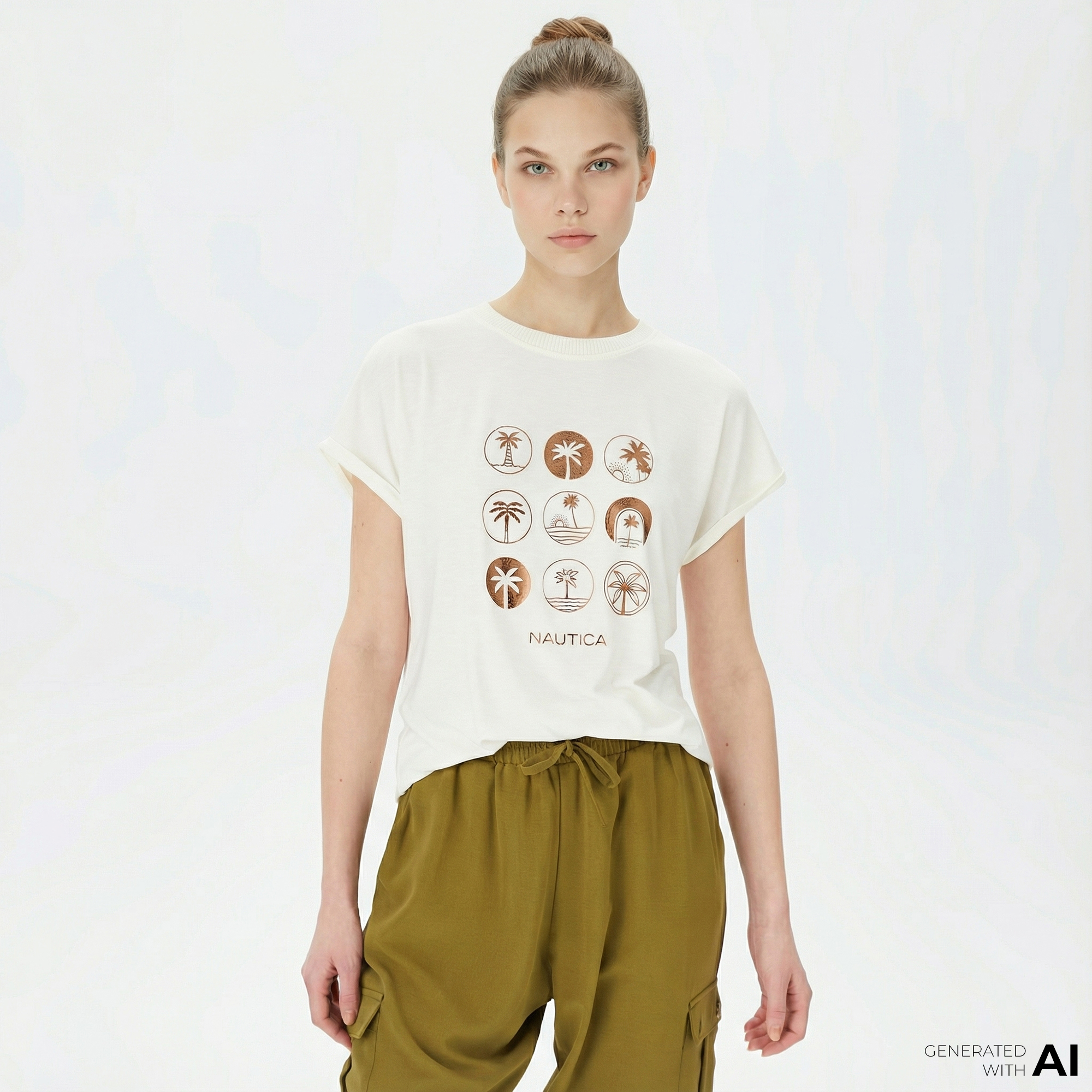  Nautica Kadın Beyaz Relaxed Fit T-Shirt