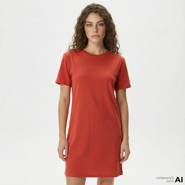  Nautica Kadın Kırmızı Relaxed Fit Kısa Kollu Elbise