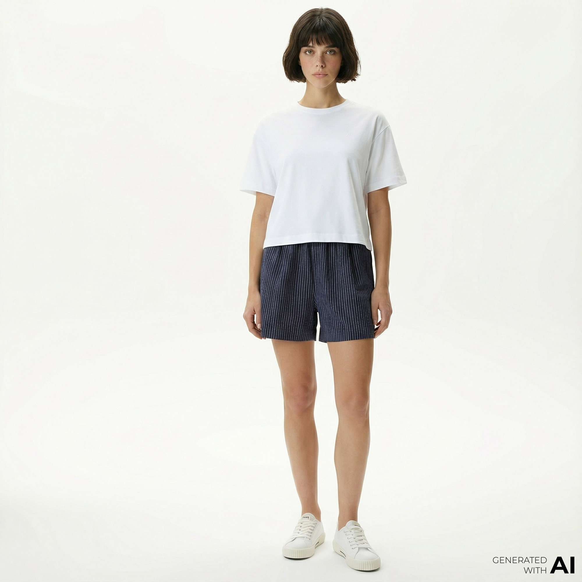  Nautica Kadın Lacivert Relaxed Fit Çizgili Şort