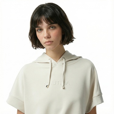  Nautica Kadın Beyaz Relaxed Fit Kısa Kollu Sweatshirt