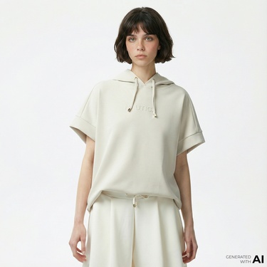  Nautica Kadın Beyaz Relaxed Fit Kısa Kollu Sweatshirt