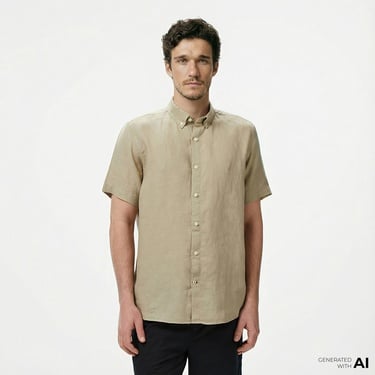  Nautica Erkek Bej Classic Fit Keten Gömlek