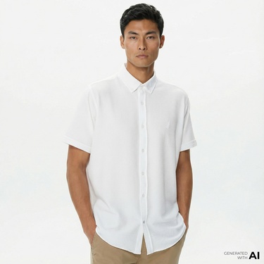  Nautica Erkek Beyaz Classic Fit Kısa Kollu Gömlek