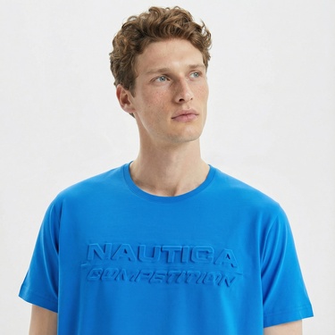  Nautica Erkek Mavi Standart Fit Baskılı T-Shirt