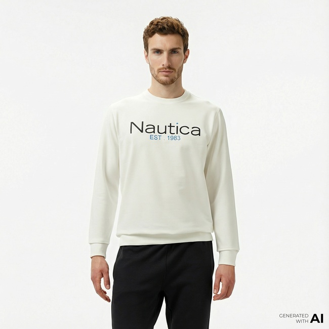  Nautica Erkek Krem Rengi Regular Fit Sweatshirt