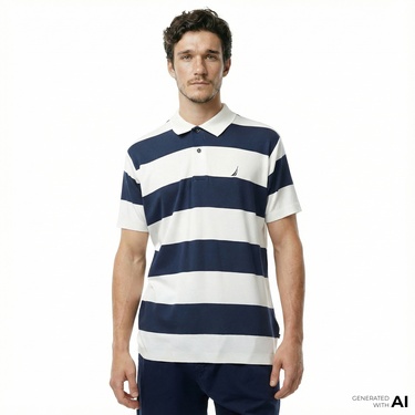  Nautica Erkek Lacivert Classic Fit Kısa Kollu Çizgili Polo Yaka T-Shirt