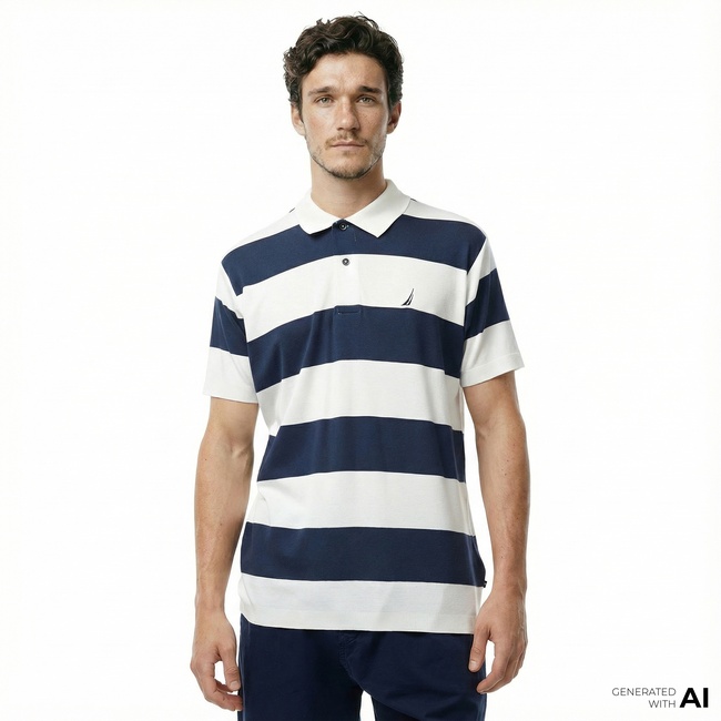  Nautica Erkek Lacivert Classic Fit Kısa Kollu Çizgili Polo Yaka T-Shirt