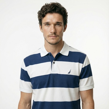  Nautica Erkek Lacivert Classic Fit Kısa Kollu Çizgili Polo Yaka T-Shirt
