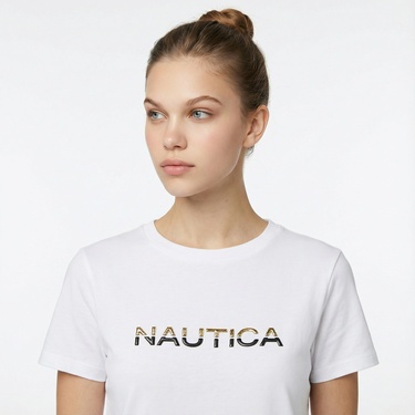  Nautica Kadın Beyaz Regular Fit Baskılı T-Shirt