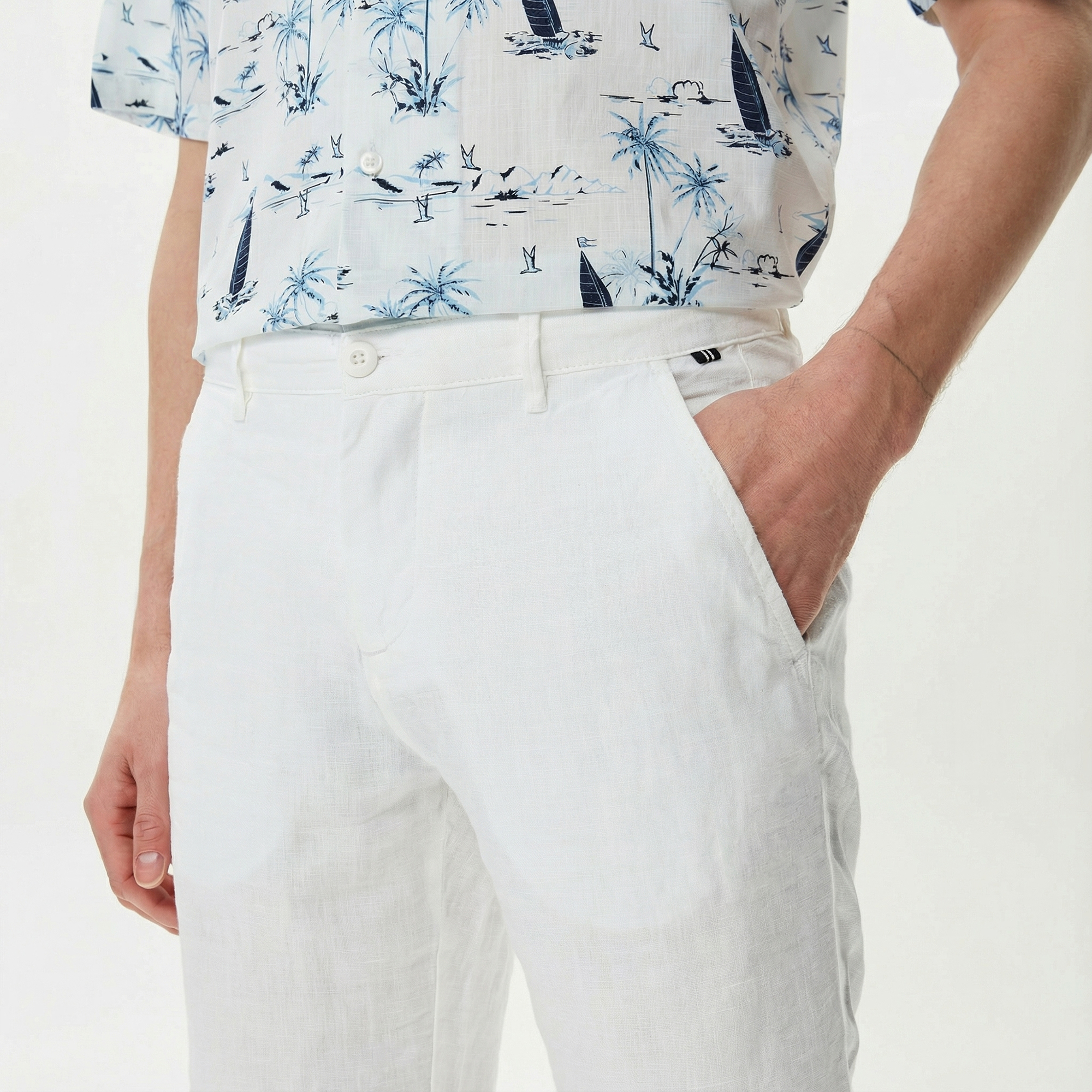  Nautica Erkek Beyaz Keten Bermuda