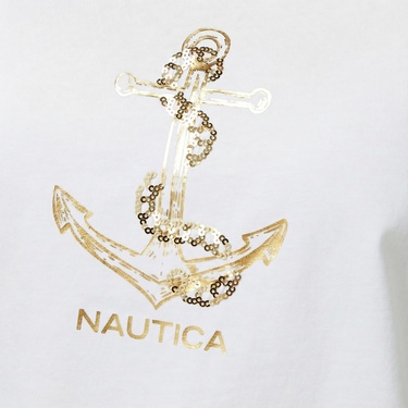  Nautica Kadın Beyaz Regular Fit Nakışlı T-Shirt
