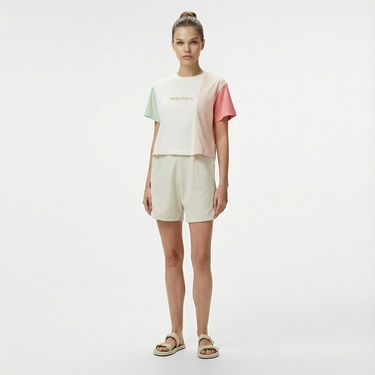  Nautica Kadın Pembe Regular Fit Renk Bloklu T-Shirt