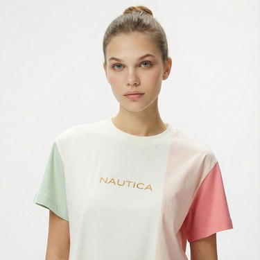  Nautica Kadın Pembe Regular Fit Renk Bloklu T-Shirt