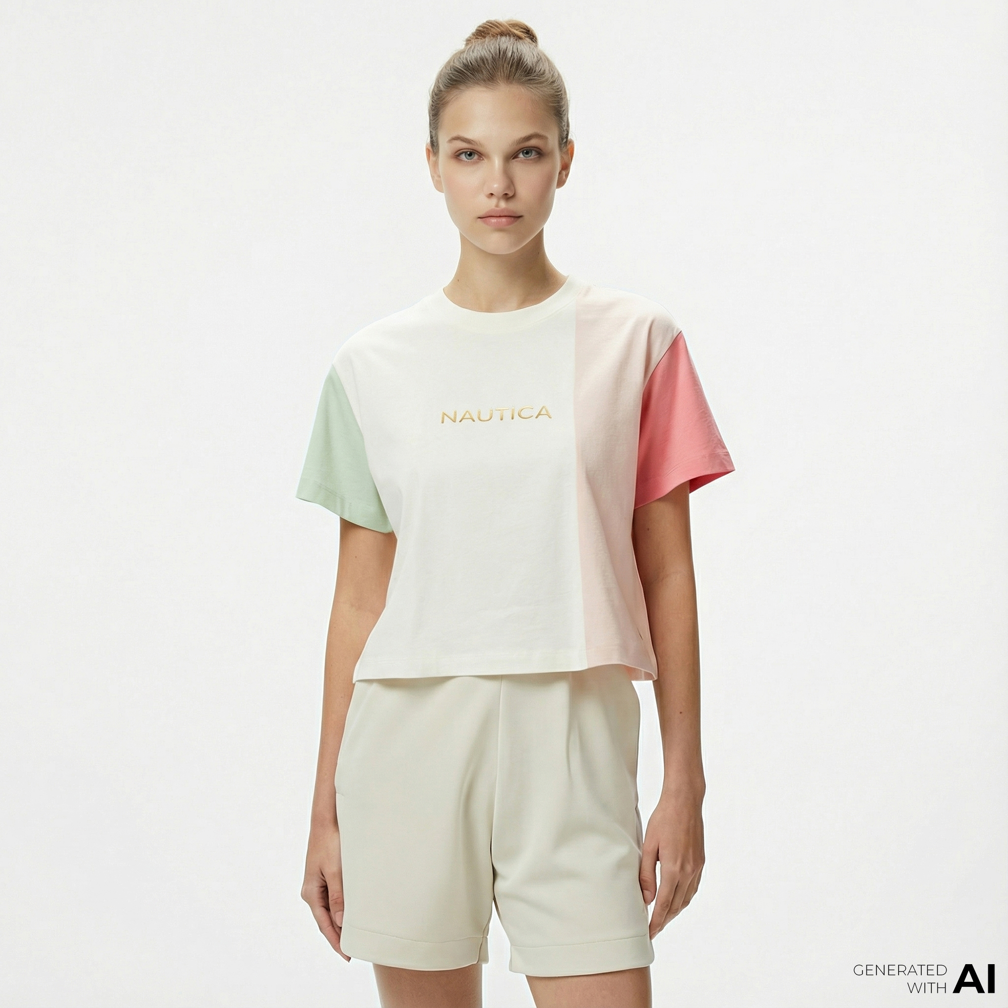  Nautica Kadın Pembe Regular Fit Renk Bloklu T-Shirt