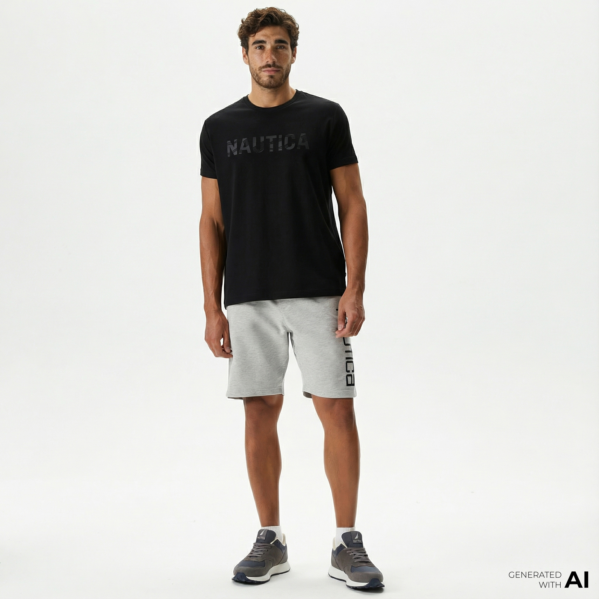  Nautica Erkek Gri Baskılı Standart Fit Şort