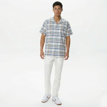  Nautica Erkek Krem Rengi Classic Fit Kısa Kollu Keten Gömlek