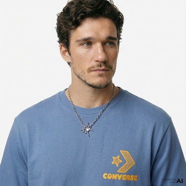  Converse Erkek Grafik Baskılı Mavi T-Shirt