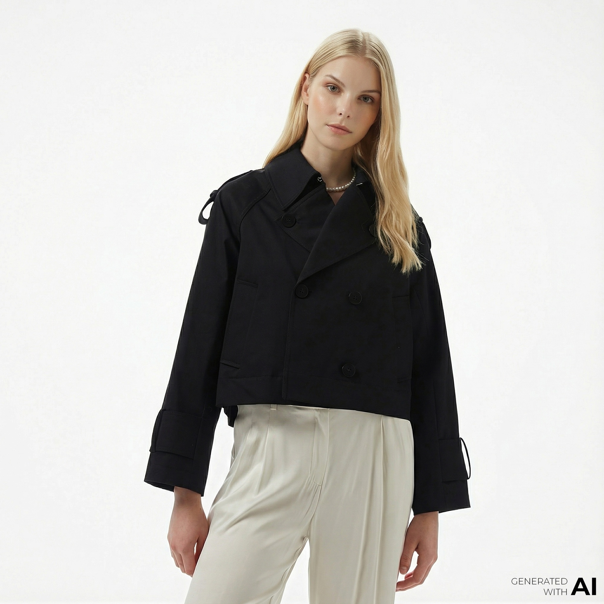 Brooks Brothers Robası Metal Logo Detaylı Kruvaze Kısa Kadın Siyah Trençkot